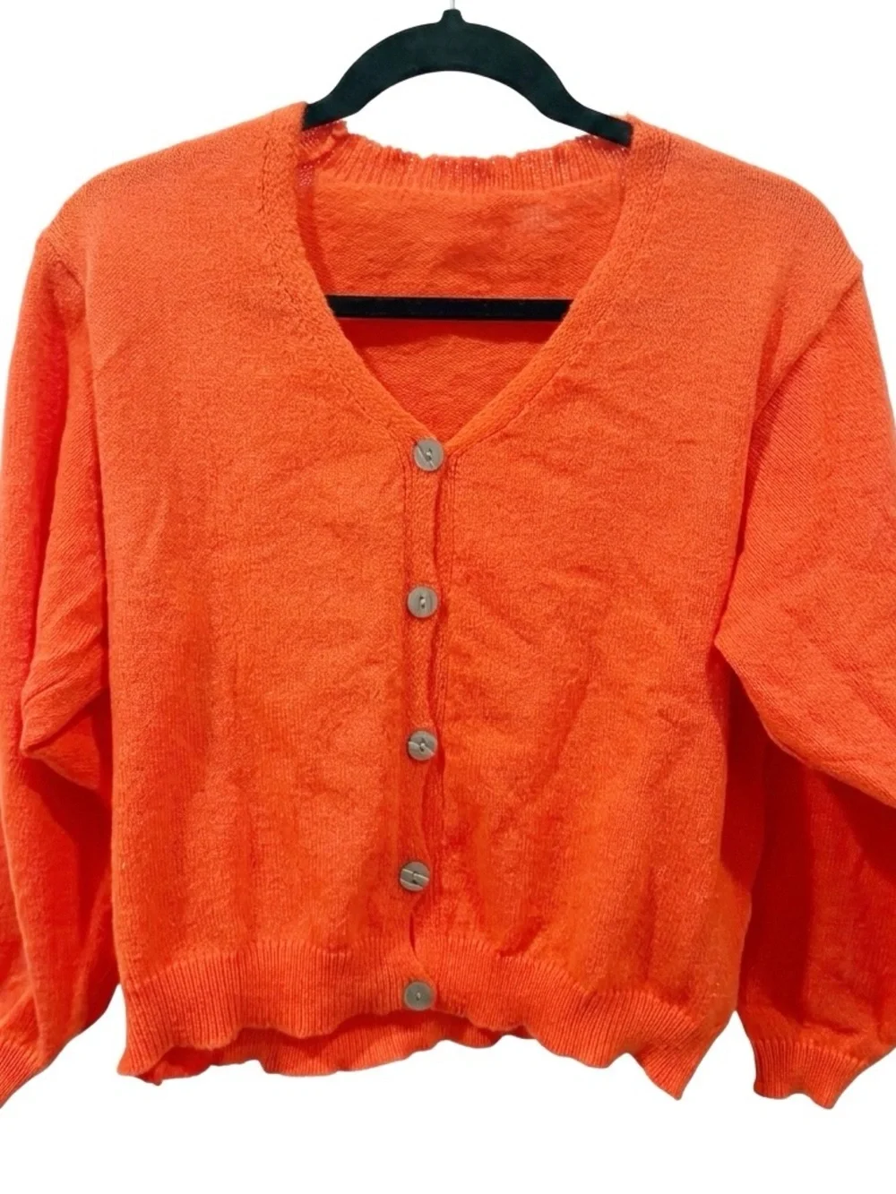 Cropped V-Neck Lightweight Button Cardigan - Orange Size Medium New